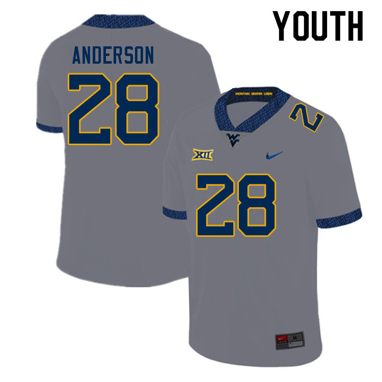 Youth #28 Jaylen Anderson West Virginia Mountaineers College Football Jerseys Sale-Gray